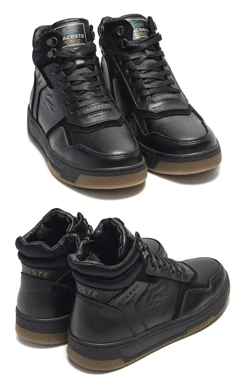 Чоловічі зимові шкіряні черевики Lacoste LK Step Black, кросівки зимові Лакоста чорні, спортивні черевики