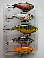 Воблеры Vibration на щуку и окуня 5 шт в пластиковом кейсе