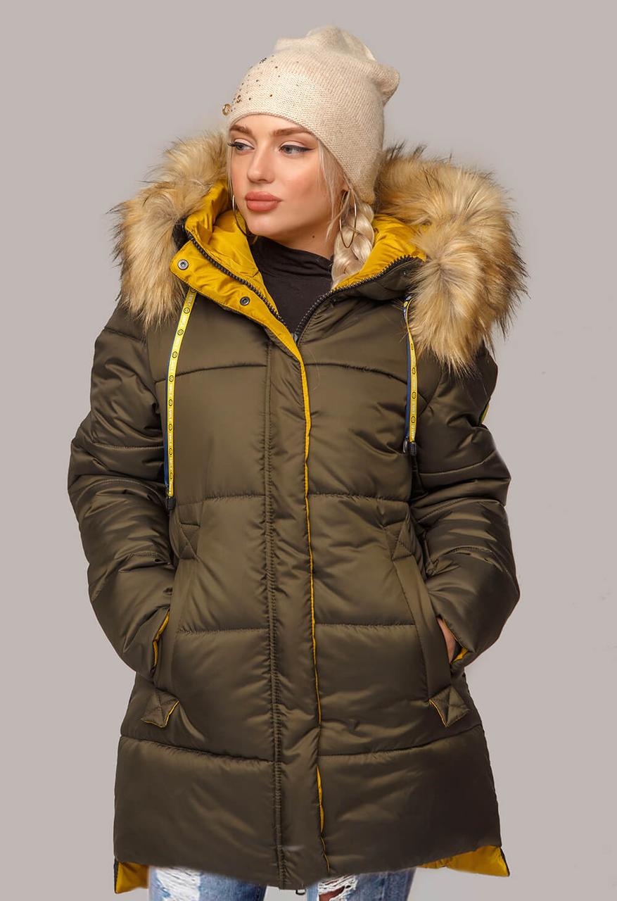 Якісна подовжена жіноча зимова куртка зі штучним хутром під єнота, фото 1