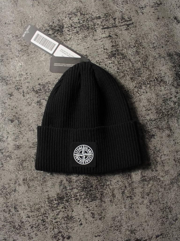 Stone Island шапка в рубчик тепла зимова чоловіча жіноча шапка біні стон айленд чорна