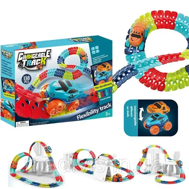 Автомобільна перегонова траса з автомобілем Cheangeble Track 138 шт універсальний комплект, фото 1