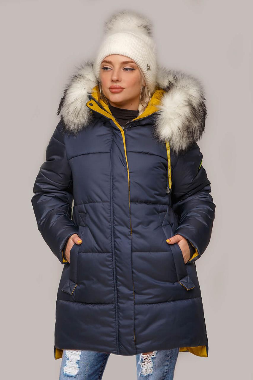 Трендова подовжена жіноча зимова куртка зі штучним хутром песця на капюшоні, фото 1