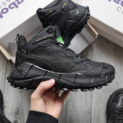Зимові Чоловічі Кросівки Reebok Zig Kinetica 2.5 Edge High / Рибок Зіг Кінетика 2.5 Едж Високі Чорні (Хутро), фото 1