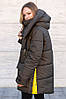 Модна зимова жіноча куртка оверсайз з накладними кишенями та поясом, фото 2