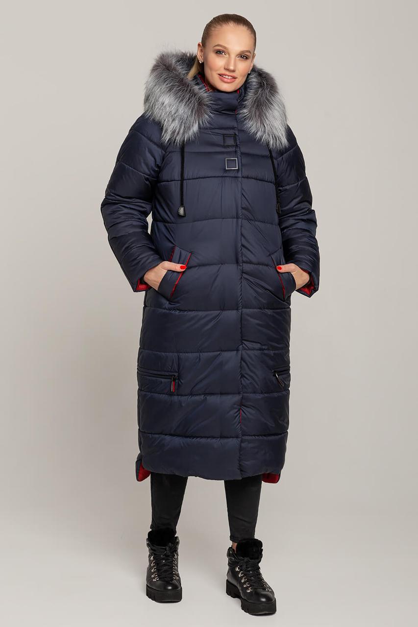 Елегантний жіночий теплий пуховик з хутряною опушкою, стьобане жіноче зимове пальто, фото 1