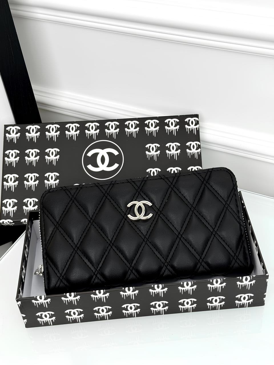 Жіночий гаманець Chanel великий — Шанель чорний срібло