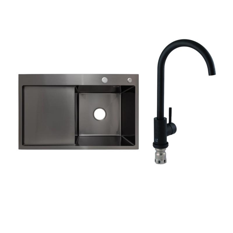 Готове рішення для кухні Lidz Handmade H7849BL Мийка інтегроване крило зліва Brushed Black PVD+Lidz Aria, фото 1