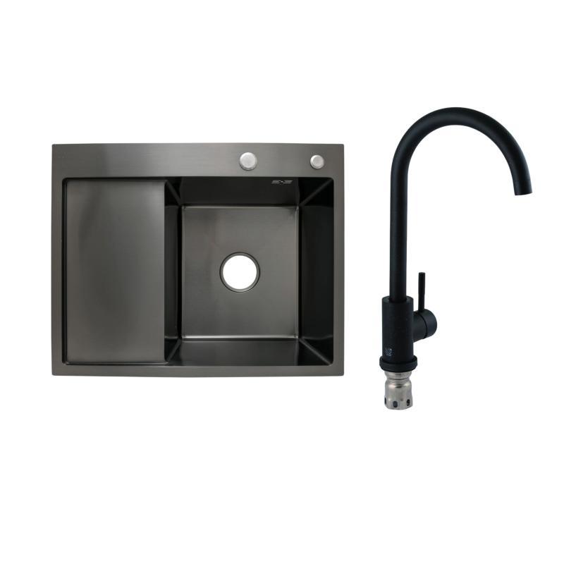 Готове рішення для кухні Lidz Handmade H6350BL Мийка інтегроване крило зліва Brushed Black PVD+Lidz Aria, фото 1