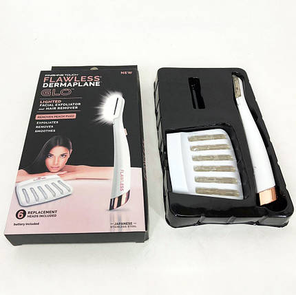 Електричний епілятор-бритва Flawless Dermaplane Glo, Електричний епілятор пилка, Епілятор-пемза GC-223 для ніг, фото 1