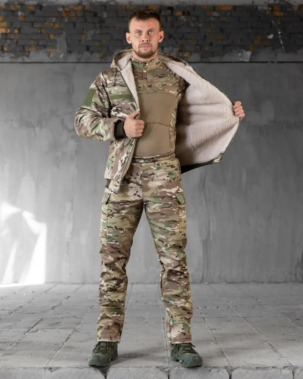 Тактичний костюм на овчині Multicam осінь армійська військова форма на овчині з тканини Софтшел/Softshell - фото 1 - id-p2406582749