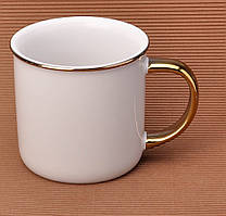 Чашки для сублімації форма як емальовані білі ПРЕМІУМ з ЗОЛОТИМ ОБІДКОМ і ЗОЛОТОЮ РУЧКОЮ