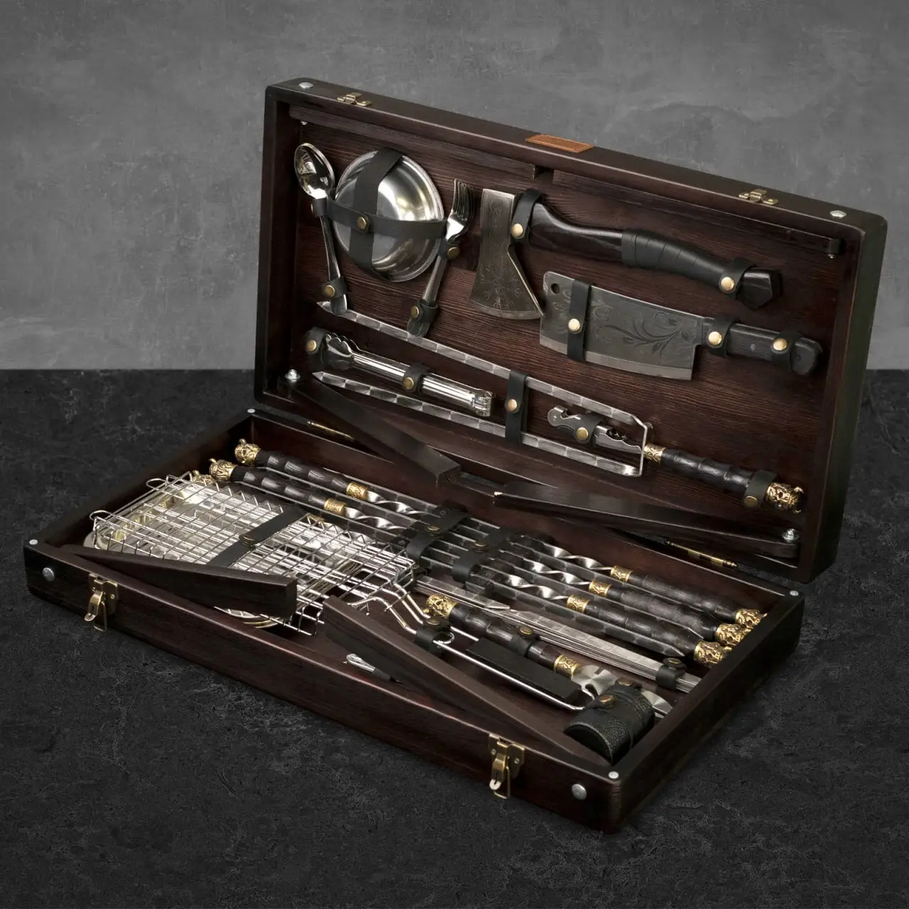 Набір шампурів "Серце Вікінга" – у дерев'яному кейсі з кейсом-трансформером, фото 1