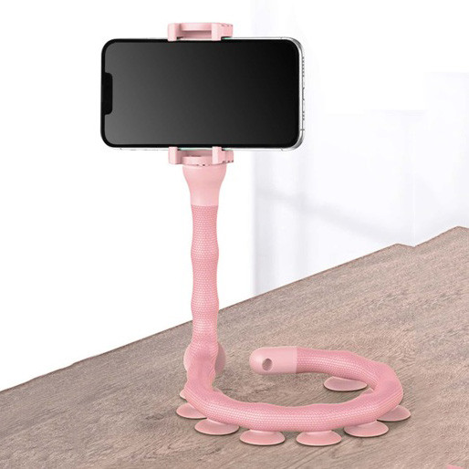 Гнучкий тримач для телефону з універсальними присосками Cute Worm Lazy Holder. HP-506 Колір: рожевий
