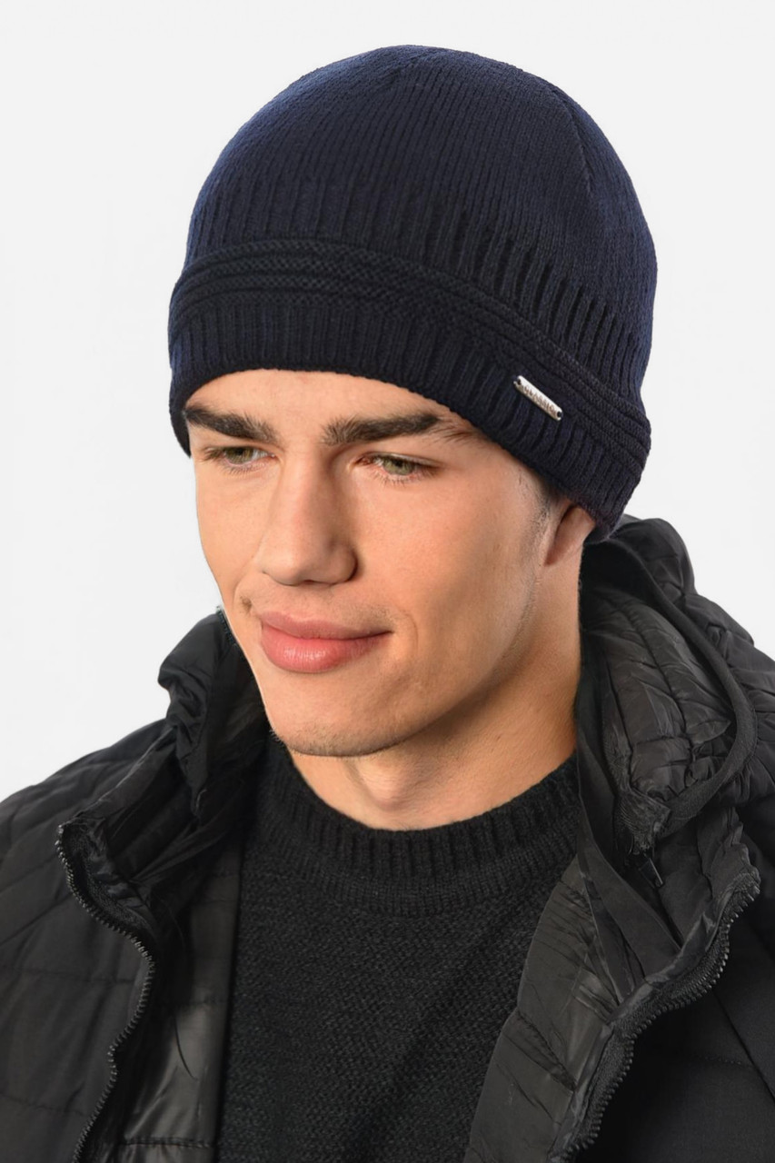 Шапка чоловіча на флісе темно-синього кольору 191788M, фото 1