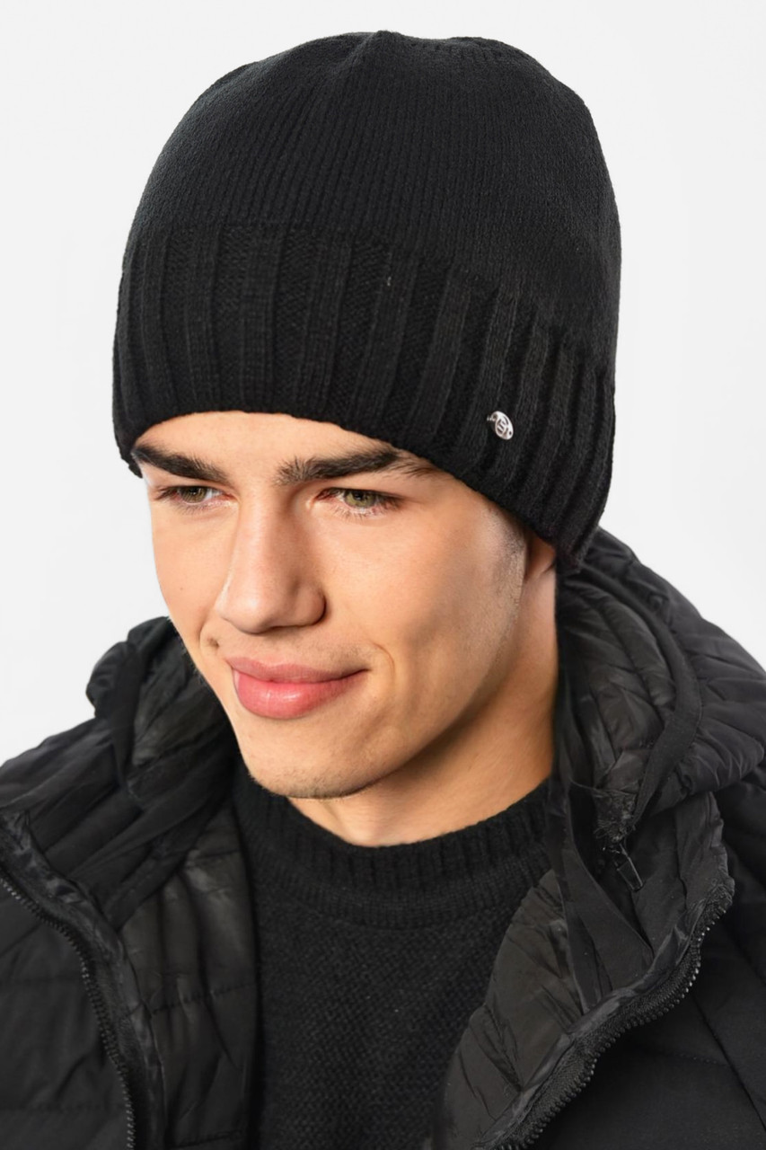 Шапка чоловіча на флісі чорного кольору 193762M, фото 1