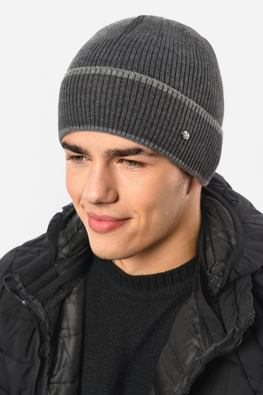 Шапка чоловіча на флісі сірого кольору 193773M, фото 1