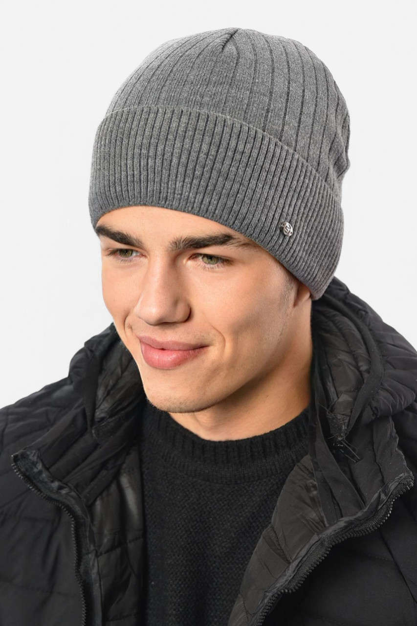 Шапка чоловіча на флісі сірого кольору 193784M, фото 1