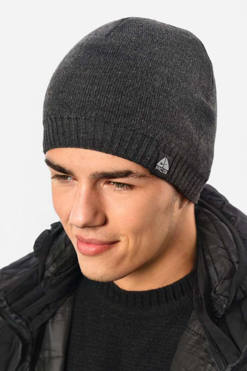 Шапка чоловіча на флісі темно-сірого кольору 193789M, фото 1