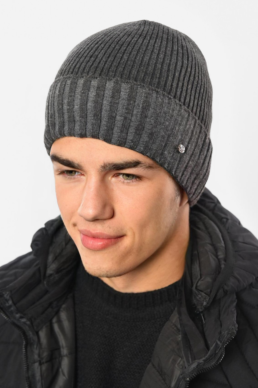 Шапка чоловіча на флісі сірого кольору 193791M, фото 1