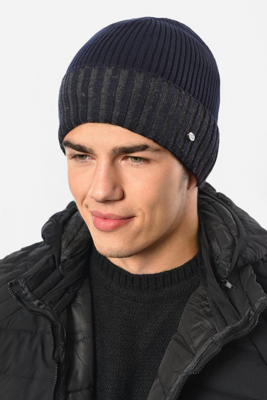 Шапка чоловіча на флісі темно-синього кольору 193792M, фото 1