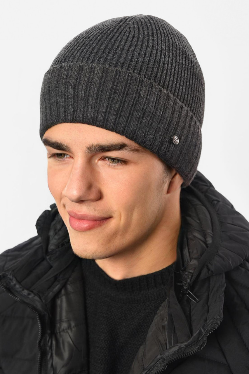 Шапка чоловіча на флісі сірого кольору 193803M, фото 1