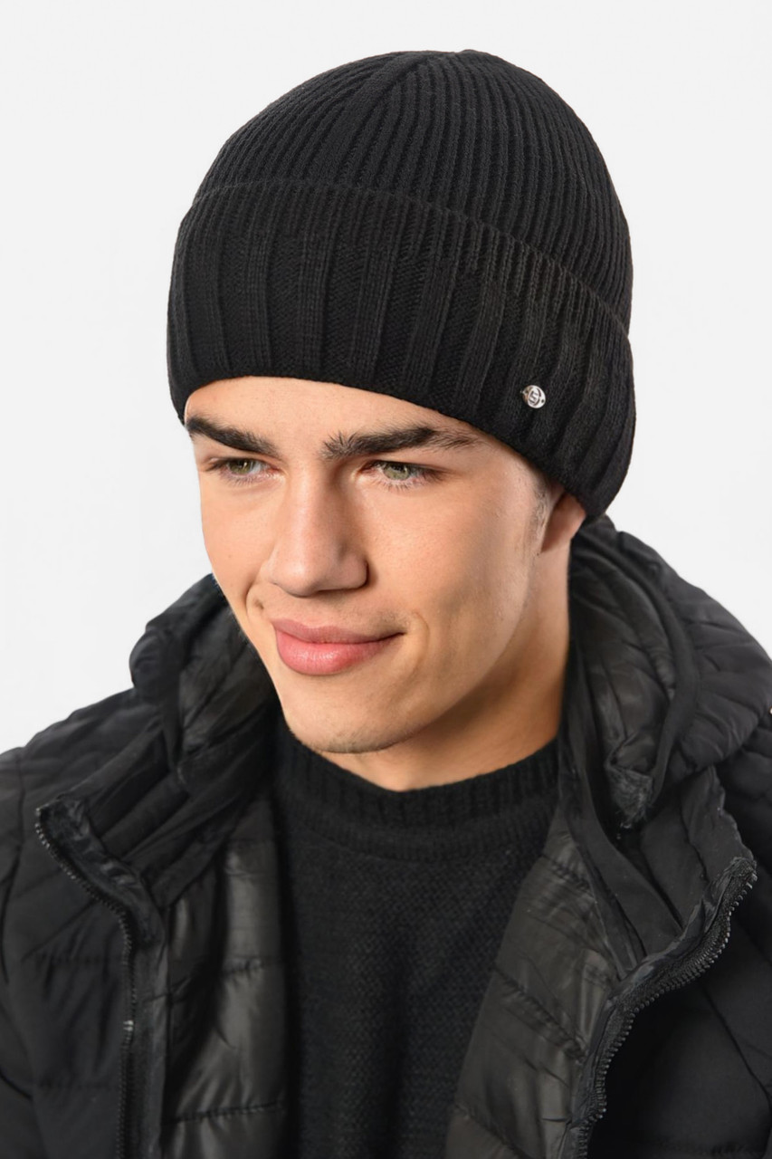 Шапка чоловіча на флісі чорного кольору 193808M, фото 1
