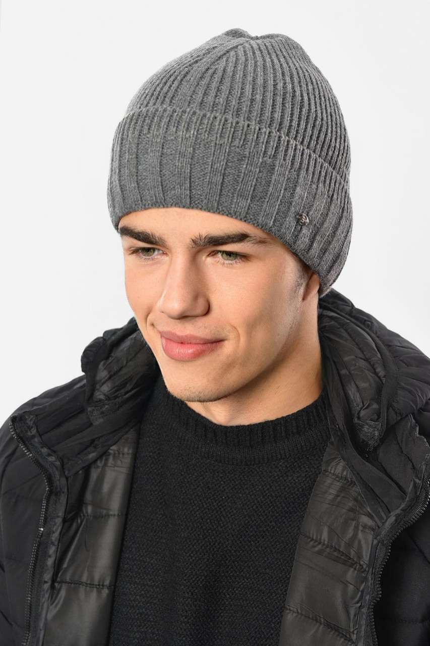 Шапка чоловіча на флісі сірого кольору 193811M, фото 1