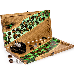 Нарди ручної роботи з натурального дерева та епоксидної смоли 50*50 см