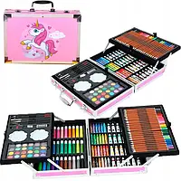 Набір-валіза для дитячої творчості на 145 предметів в алюмінієвому кейсі "Єдиноріг" Рожевий