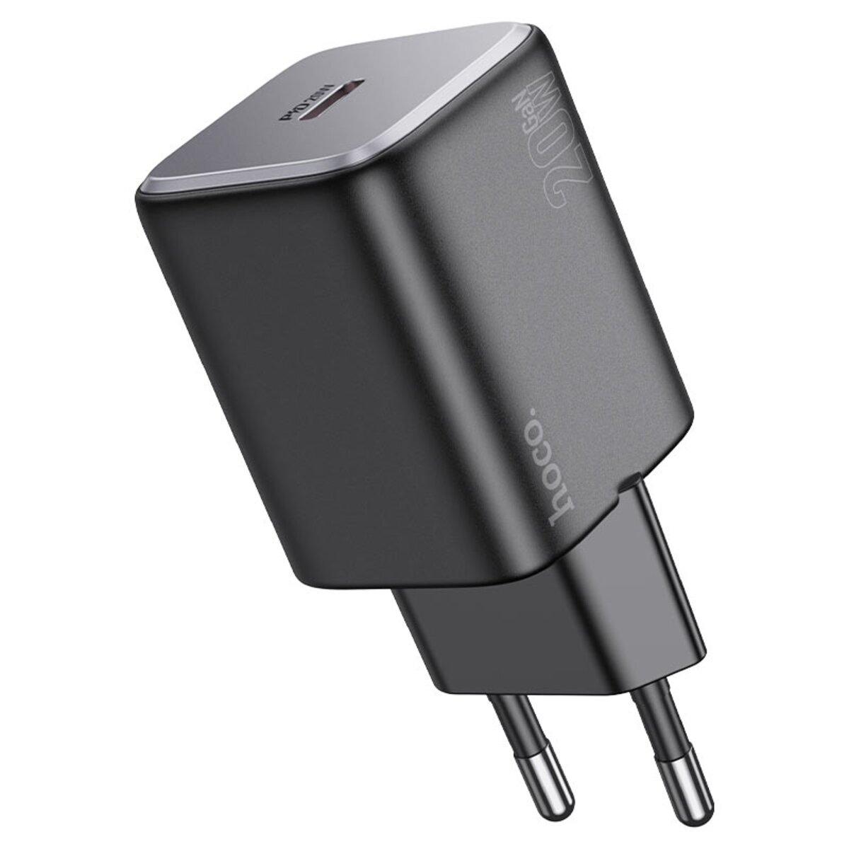 Мережевий зарядний пристрій HOCO N40 Mighty single port PD20W charger Black, фото 1