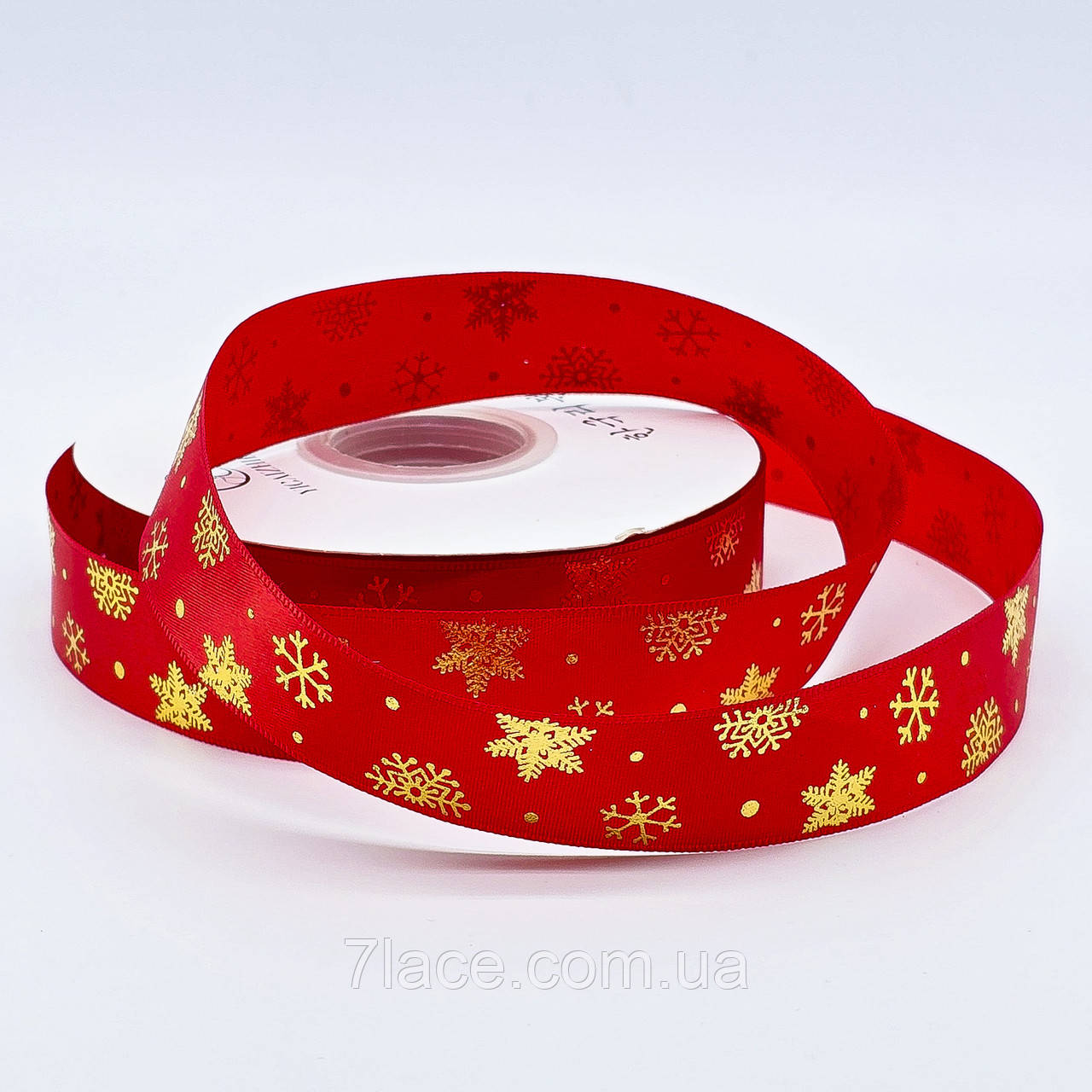 Стрічка атласна з принтом / колір ЧЕРВОНИЙ / ширина 2,5 см / замовлення від 1 метра, фото 1