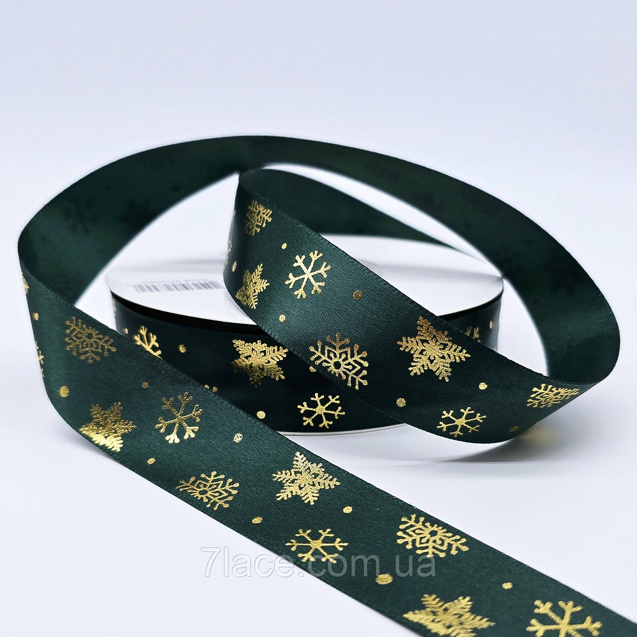 Стрічка атласна з принтом / колір ЗЕЛЕНИЙ / ширина 2,5 см / замовлення від 1 метра, фото 1