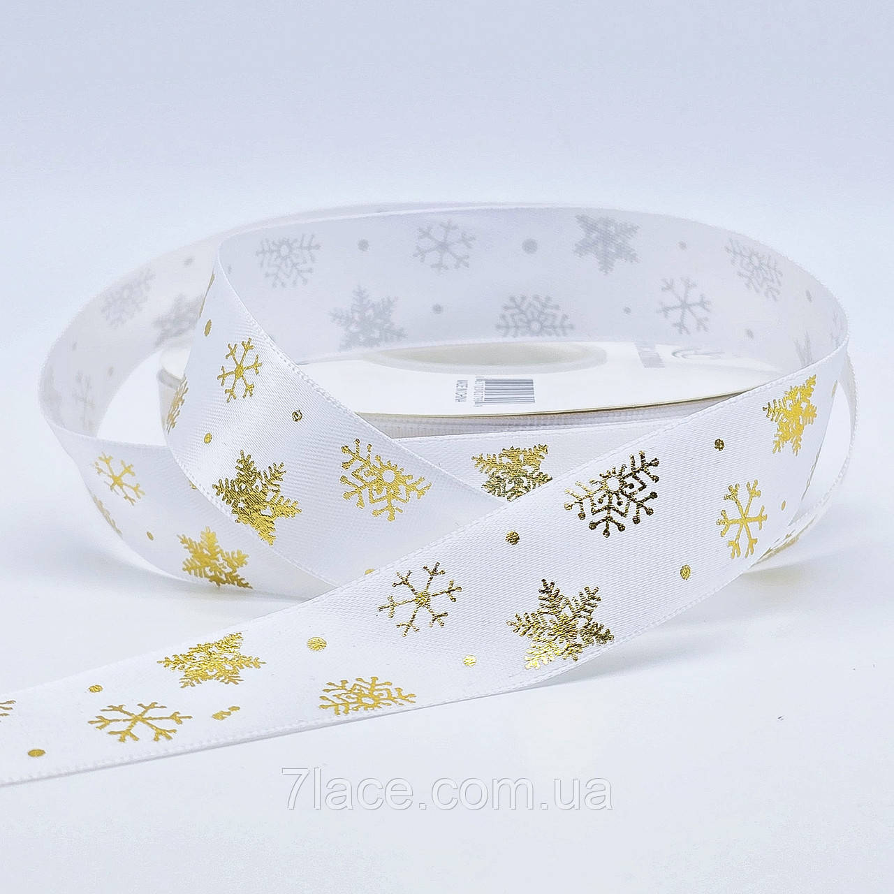 Стрічка атласна з принтом / колір БІЛИЙ / ширина 2,5 см / замовлення від 1 метра, фото 1