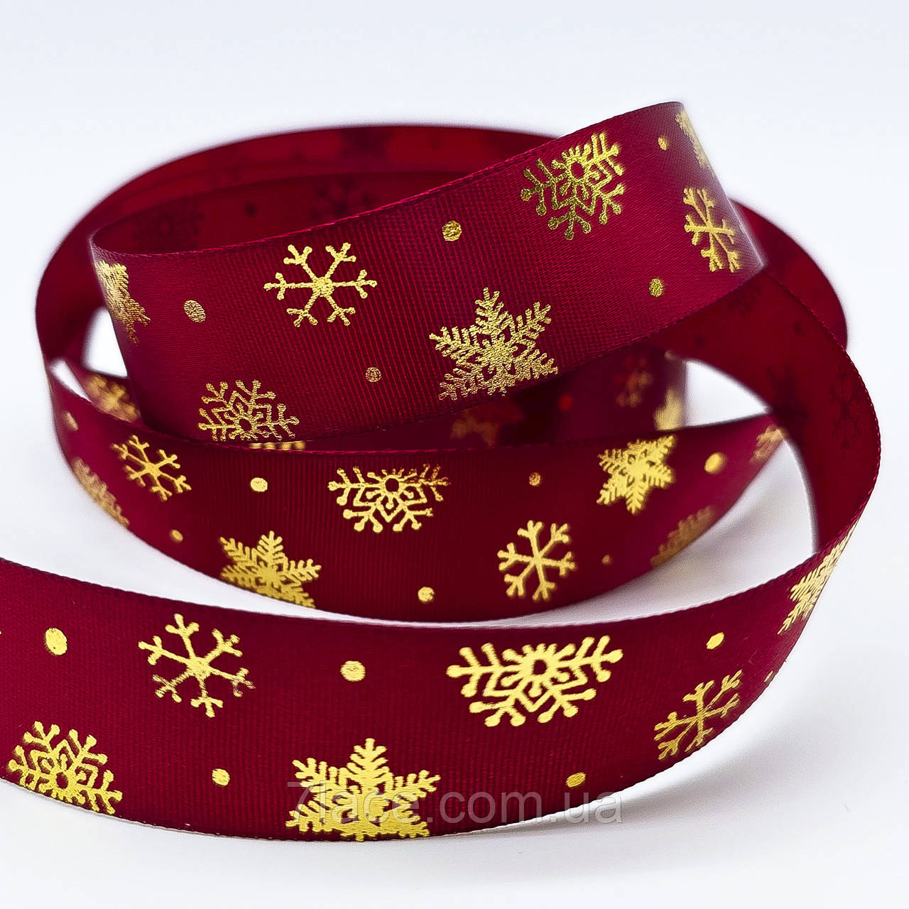 Стрічка атласна з принтом / колір БОРДО / ширина 2,5 см / замовлення від 1 метра, фото 1