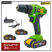 Шурупокрут акумуляторний Procraft PA18C COMPACT Дві швидкості 2 АКБ 18 В 1.5 Ач