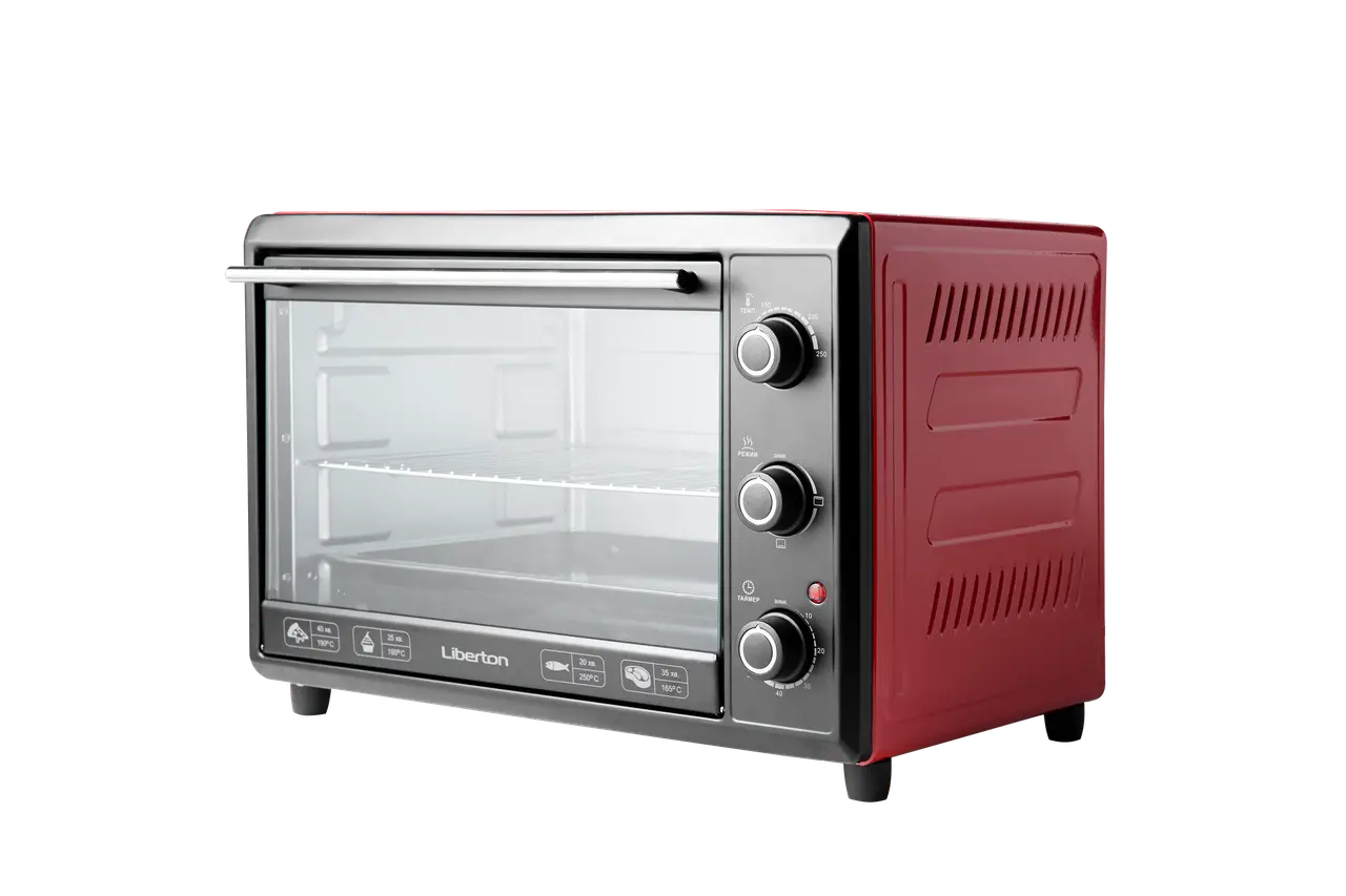 Електродуховка Liberton LEO-400 RED 2000Вт, об'єм 40л, 3 режими, макс. температура 250°C, таймер