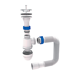Сифон для раковины с выпуском из нерж. стали и гибким отводом 1½"×Ø40/50мм TAU (9841752)