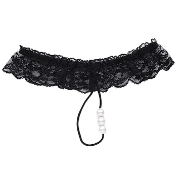 Жіночі мереживні труси з перлинами Розмір S-M Еротичні трусики Чорний (KG-12170)