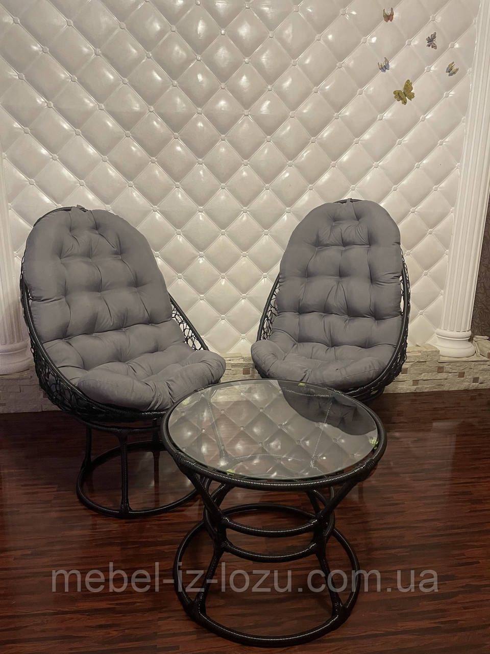 Набір з Ротанга -Relax -Чорний з темно сірими подушками, фото 1