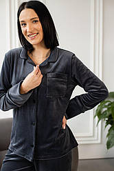 Домашній костюм Піжама жіноча ВЕЛЮР на гудзиках сорочка і штани ГРАФІТ BRAND 200250