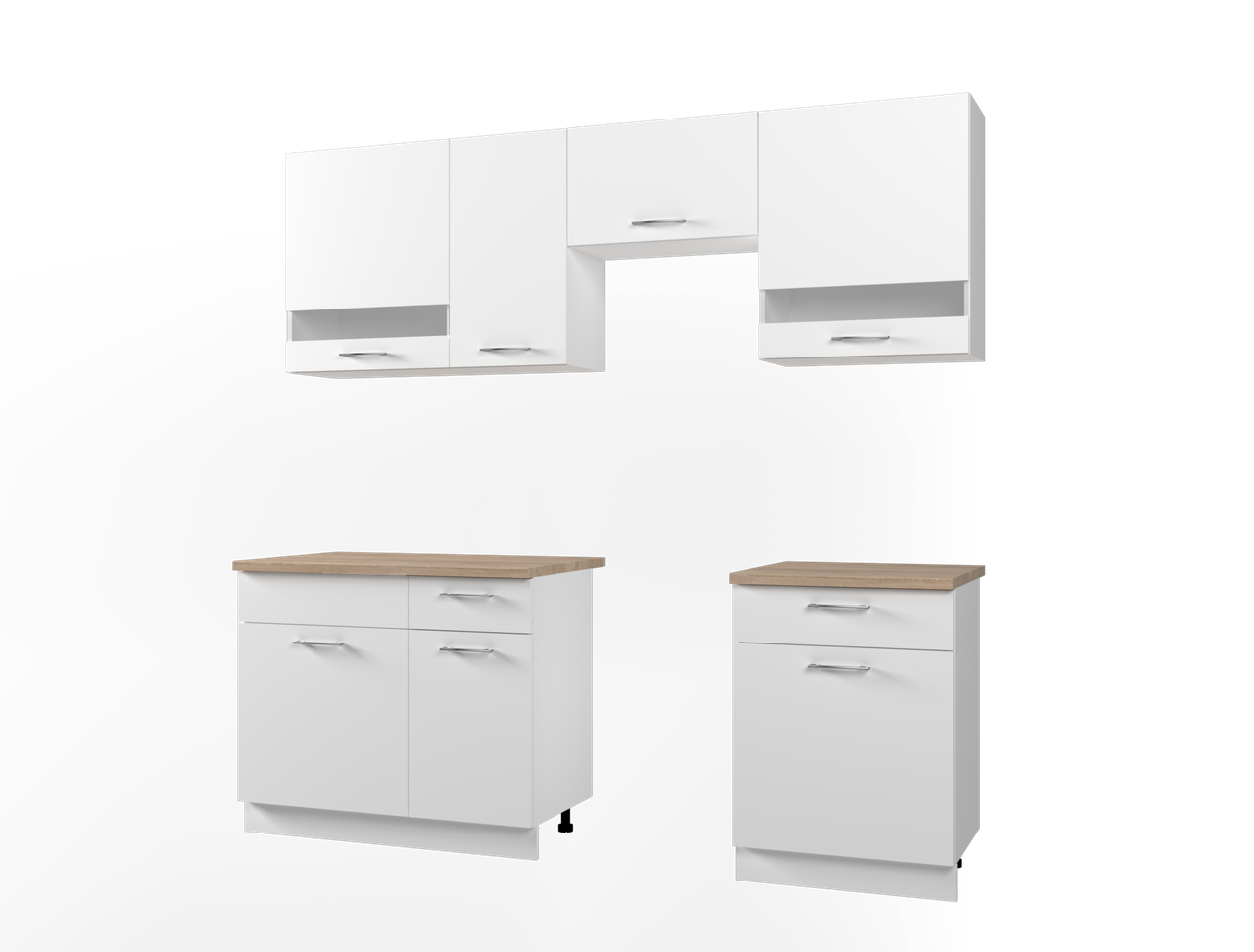 Кухня Doros Лея Білий гладкий / Cонома ДСП / вставки скло 220х60х250 (80359337), фото 1