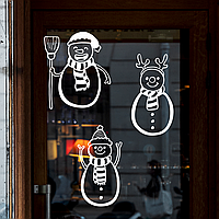 Новорічні наклейки для вікон Сніговики декор вікон та стін Новий рік 3 шт. Happy Pocket Набір S матовий Білий