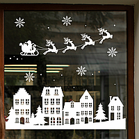 Набір новорічних наклейок Санта над засніженим містом сніжинки будиночки Happy Pocket Набір S 47см матова Білий