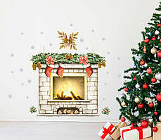 Наклейка новорічна набір Різдвяний комин на стіну, на вікно розмір листа L 1100х1000мм