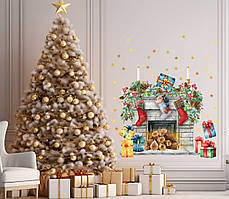 Новорічні наліпки на стіну Різдвяний Камін Інтер'єрні стікери, подарунки, зірки, декор розмір листа L 1100х1000мм