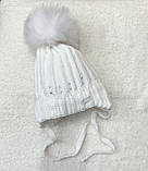 Шапка в'язана на виписку біла для новонародженого розміру 36 38, фото 2