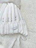 Шапка в'язана на виписку біла для новонародженого розміру 36 38, фото 3