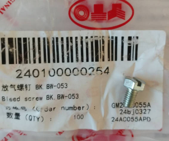 Гвинт для випуску повітря BK.BW-053 240100000254, фото 1