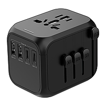 Універсальний адаптер для подорожей чорний USB TYPE C Travel Adapter Перехідник для всіх типів розеток, фото 3
