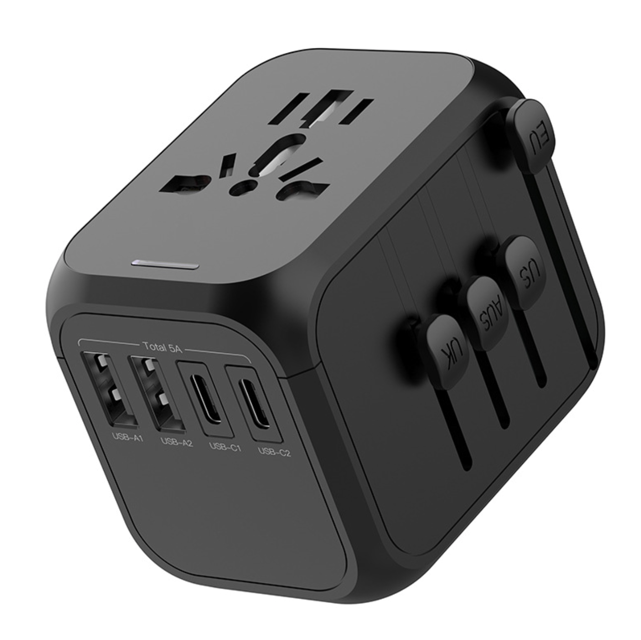 Універсальний адаптер для подорожей чорний USB TYPE C Travel Adapter Перехідник для всіх типів розеток